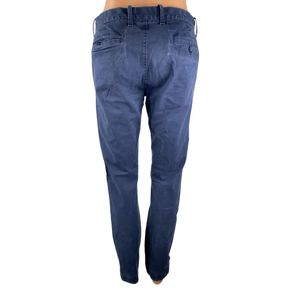 J. Crew Flex Blue Mid Rise Slim Fit Straight Leg Chino Khaki Trousers Pants 30
